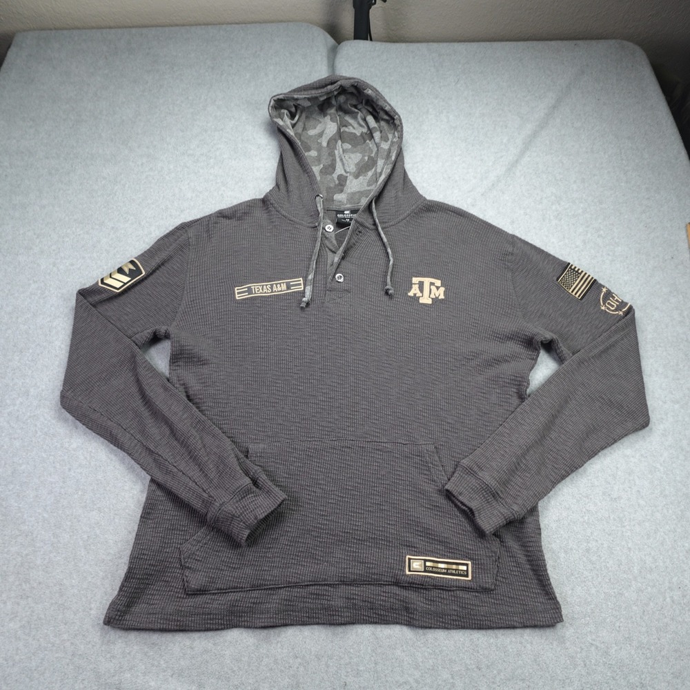Texas‎ A&M Aggies Hoodie Mens Medium Gray Camo Waffle Knit Henley Colosseum OHT